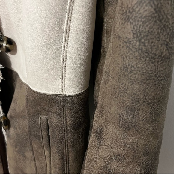 Laundry by Shelli Segal Penny Lane Coat Women L Taupe Ivory Faux Suede/Fur Y2K - Picture 7 of 7